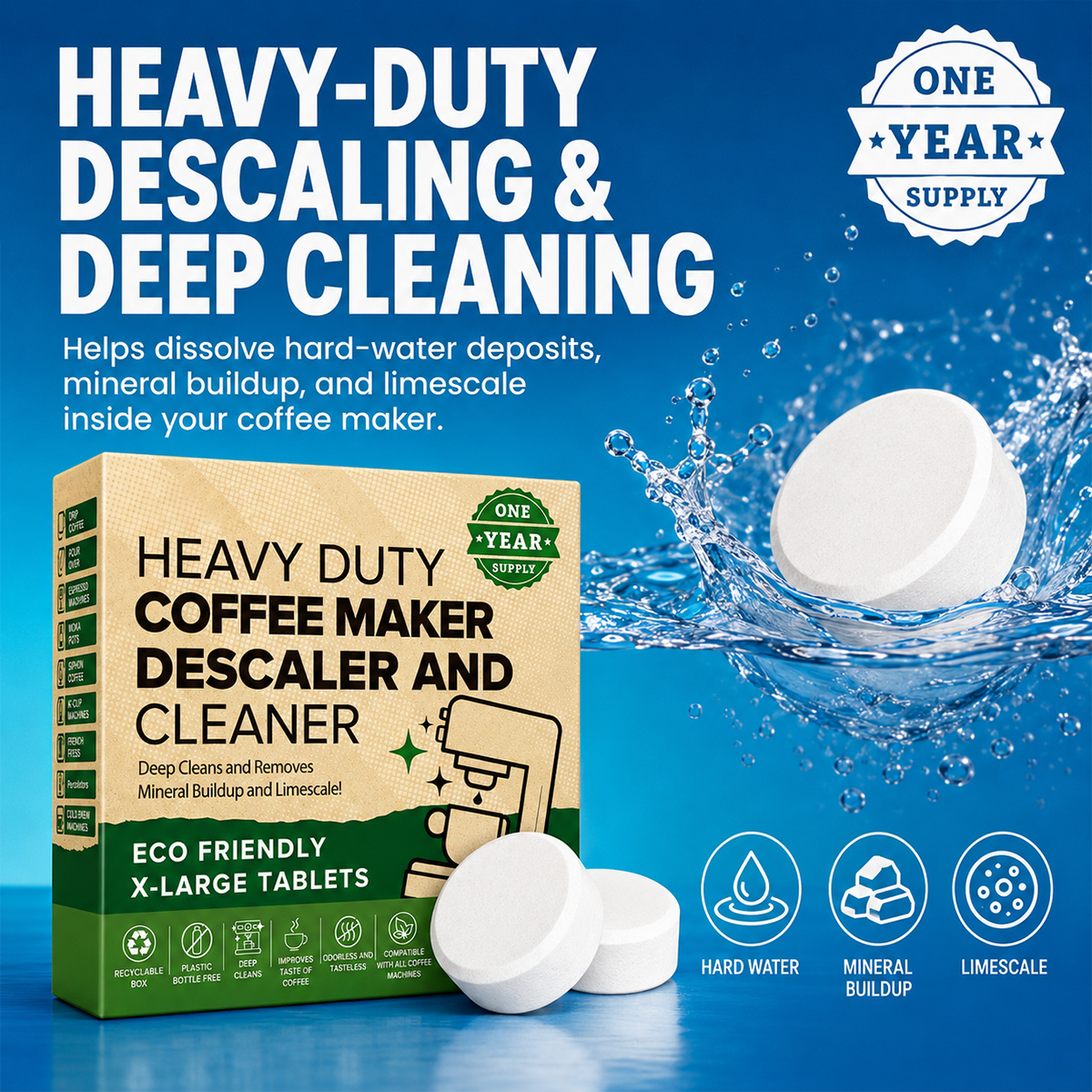 💧 Coffee Maker Cleaner and Descaler Tablets